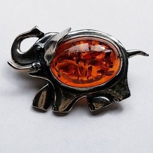 Silver & Amber Gemstone Lucky Elephant Pin